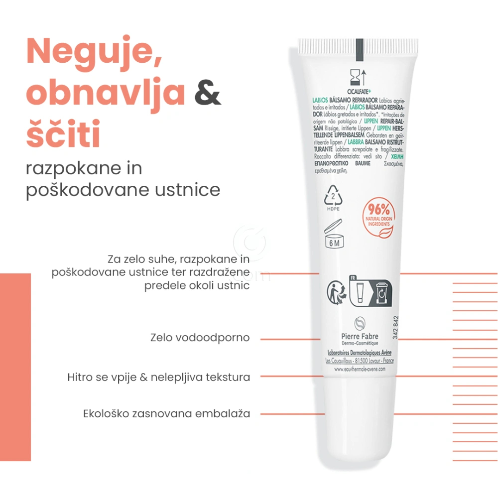 Avene Cicalfate+, obnavljajoči balzam za ustnice (12 ml)